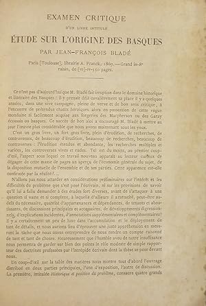 Bild des Verkufers fr Examen critique d'un livre intitul tude sur l'origine des Basques par Jean-Franois Blad zum Verkauf von Librairie KOEGUI
