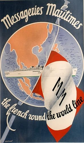 "MESSAGERIES MARITIMES" Affiche originale entoilée / Litho ANTRAL / I.F.R. Paris