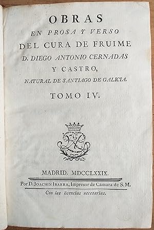 Imagen del vendedor de Obras en Prosa y Verso del Cura de Fruime. Tomo IV a la venta por Rayo Rojo