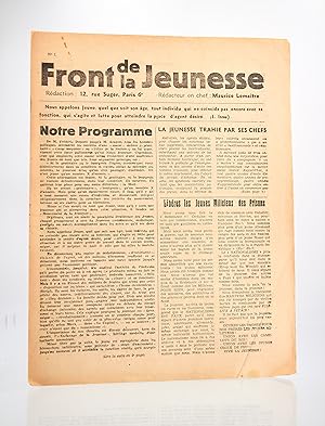 Seller image for Le Front de la jeunesse N1, seul numro paru for sale by Librairie Le Feu Follet