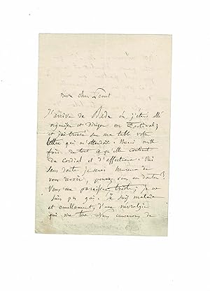 Lettre autographe signée adressée à Louis Penet : "Je vis dans un tourbillon de souffrances, de j...