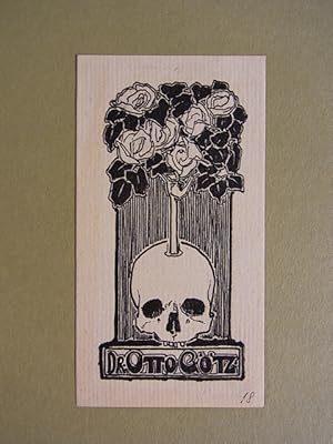 Bild des Verkufers fr Exlibris fr Dr. Otto Gtz. Motiv: Menschlicher Schdel aus dem Rosen wachsen zum Verkauf von Antiquariat Weber