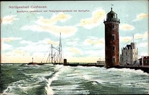 Bild des Verkufers fr Ansichtskarte / Postkarte Nordseebad Cuxhaven, Semaphor, Leuchtturm, Telegraphengebude bei Springflut zum Verkauf von akpool GmbH