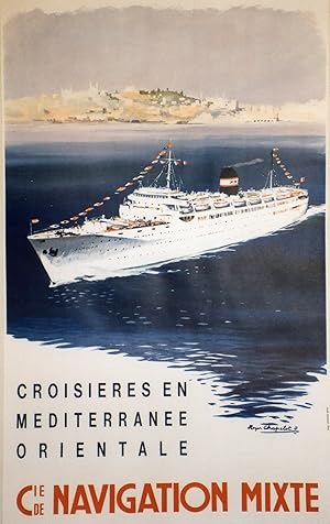 "Cie NAVIGATION MIXTE / PAQUEBOT KAIROUAN" Affiche originale entoilée / Litho par Roger CHAPELET ...