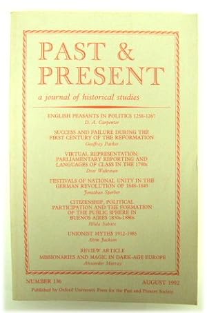 Bild des Verkufers fr Past & Present: A Journal of Historical Studies - Number 136, August 1992 zum Verkauf von PsychoBabel & Skoob Books