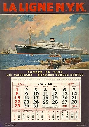 "Paquebot NITTA MARU" Carton-calendrier original 1939 LA LIGNE NEW YORK - JAPON (N.Y.K.) / Litho ...