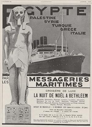 "MESSAGERIES MARITIMES" Annonce originale entoilée parue dans L'ILLUSTRATION en 1929 illustrée pa...