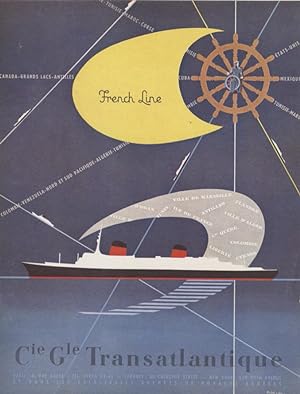 "Cie Gle TRANSATLANTIQUE" Annonce originale entoilée illustrée par Michel LEZLA (1956)