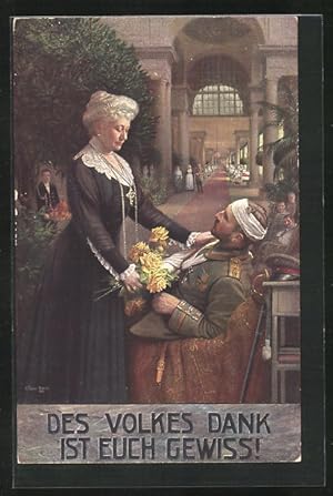 Image du vendeur pour Ansichtskarte Kaiserin Auguste Victoria Knigin von Preussen bergibt verletztem Soldaten gelbe Rosen mis en vente par Bartko-Reher