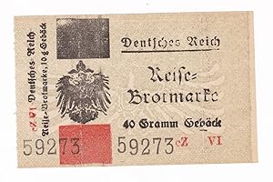 Deutsches Reich Reise-Brotmarke 40 Gramm Gebäck und 10 Gramm Gebäck, ohne Datum. Linker Bereich m...