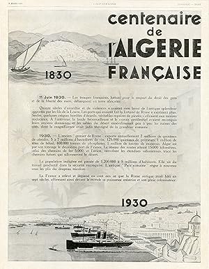 "CENTENAIRE DE L'ALGÉRIE FRANÇAISE" Annonce originale entoilée parue dans L'ILLUSTRATION du 2 Mar...