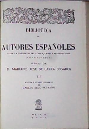 Imagen del vendedor de Obras, tomo III: El doncel de don Enrique el Doliente - Tratado de sinnimos de la lengua castellana - Teatro, I, Obras originales. (No ms mostrador - Macas - El conde Fernn Gonzlez y la exencin de Castilla). Edicin y estudio preliminar de C. Seco Serrano. a la venta por Librera y Editorial Renacimiento, S.A.