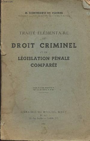 Bild des Verkufers fr Trait lmentaire de droit criminel et de lgislation pnale compare - 2e dition zum Verkauf von Le-Livre