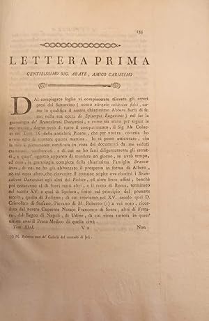 Bild des Verkufers fr SULLE ANTICHE MEMORIE DI CASTEL DURANTE OGGI URBANIA. Lettere del sig. abate Pietro paolo Torelli al sig. ab. D. Francesco Minicucci. zum Verkauf von studio bibliografico pera s.a.s.