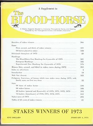 Imagen del vendedor de Stakes Winners of 1973: A Supplement to the Blood-Horse, February 4, 1974 a la venta por Eureka Books