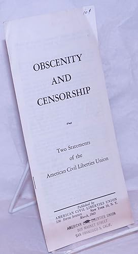 Seller image for Obscenity and censorship, two statements of the American Civil Liberties Union for sale by Bolerium Books Inc.