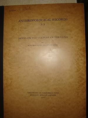 Seller image for Notes on the Culture of the Yana for sale by Andrew L. Christenson