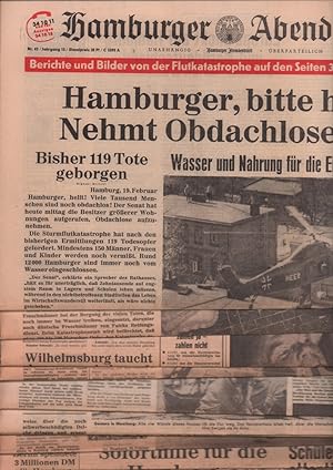 Die große Flut in Hamburg im Februar 1962. Konvolut von 9 Ausgaben des "Hamburger Abendblatt". Un...