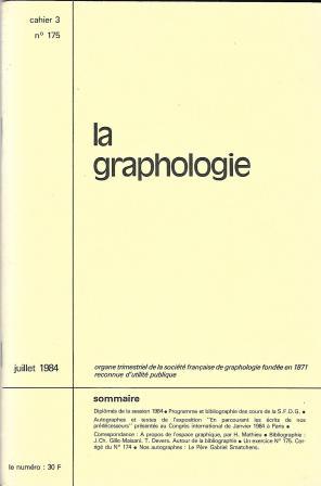Imagen del vendedor de La graphologie (Cahier 2 numro 175 de Juillet 1984) a la venta por LES TEMPS MODERNES