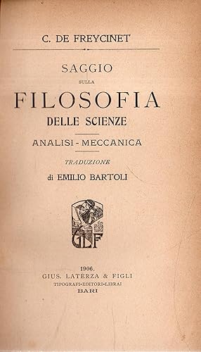 Seller image for Saggio sulla filosofia delle scienze: Analisi - Meccanica for sale by Messinissa libri