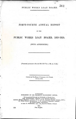 Seller image for Forty Fourth Annual Report of the Public Works Loan Board 1918-1919 for sale by Kennys Bookshop and Art Galleries Ltd.