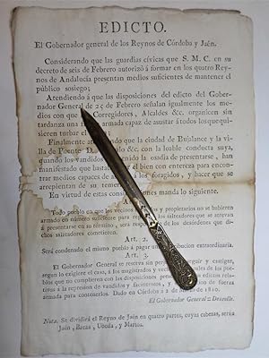 EDICTO. El Gobernador general de los Reynos de Córdoba y Jaén?