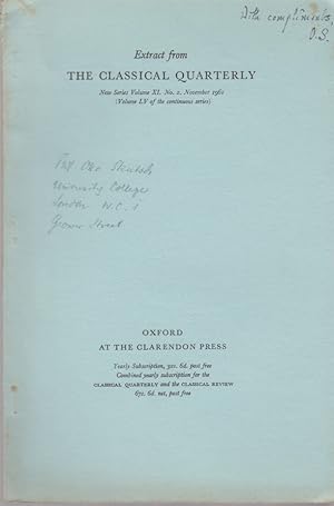 Immagine del venditore per Enniana IV. Condendae urbis auspicia. [From: The Classical Quarterly, N.S., vol. 11, no. 2, November 1961, vol. 55 of the cont. series]. venduto da Fundus-Online GbR Borkert Schwarz Zerfa