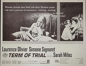 Image du vendeur pour Term of Trial Synopsis Sheet 1963 Laurence Olivier, Simone Signoret mis en vente par AcornBooksNH