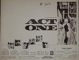 Immagine del venditore per Act One Synopsis Sheet 1964 George Hamilton, Jason Robards venduto da AcornBooksNH