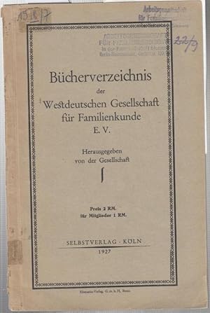 Bild des Verkufers fr Bcherverzeichnis der Westdeutschen Gesellschaft fr Familienkunde. zum Verkauf von Antiquariat Carl Wegner