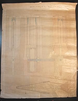 Original drawing on oilskin of a device used to raise the propeller of the HMS Esk