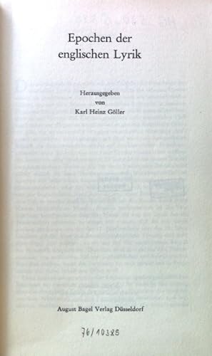 Bild des Verkufers fr Epochen der englischen Lyrik; zum Verkauf von books4less (Versandantiquariat Petra Gros GmbH & Co. KG)
