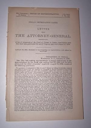 INDIAN DEPREDATION CASES - Letter from The Attorney-General transmitting A List of Judgments of t...