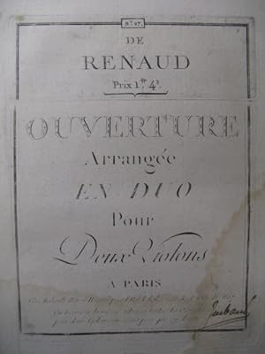 SACCHINI Antonio Renaud Opera Ouverture 2 Violons ca1787