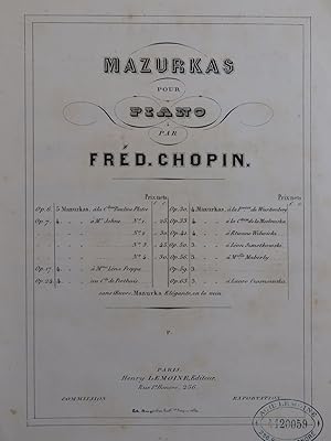 Imagen del vendedor de CHOPIN Frdric Mazurka No 3 op 7 Piano ca1860 a la venta por partitions-anciennes