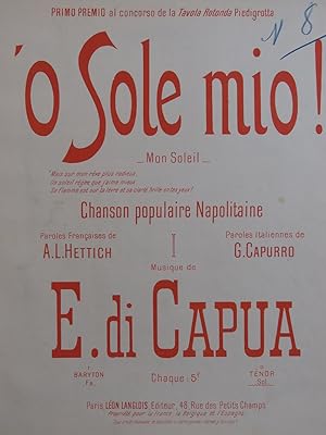 Seller image for DI CAPUA E. O Sole Mio ! Piano Chant ca1900 for sale by partitions-anciennes