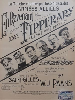 Imagen del vendedor de PAANS W. J. En Revenant de Tipperary Chant Piano 1915 a la venta por partitions-anciennes