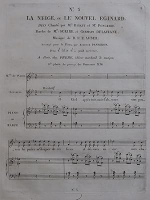 Seller image for AUBER D. F. E. La Neige ou Le Nouvel Eginard No 3 Chant Harpe ou Piano ca1825 for sale by partitions-anciennes