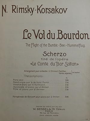 Imagen del vendedor de RIMSKY-KORSAKOV N. Le Vol du Bourdon Piano Violoncelle 1928 a la venta por partitions-anciennes