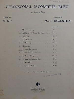 Immagine del venditore per ROSENTHAL Manuel Le petit chat est mort Chant Piano 1934 venduto da partitions-anciennes