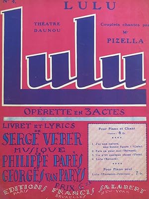 Seller image for PARS Philippe VAN PARYS Georges Lulu Chant Piano 1927 for sale by partitions-anciennes