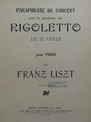 Immagine del venditore per LISZT Franz Paraphrase de Concert sur Rigoletto Verdi Piano 1939 venduto da partitions-anciennes