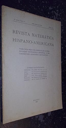 Seller image for Revista matemtica hispano-americana. Publicada bajo los auspicios de la Sociedad Matemtica Espaola y del Laboratorio-Seminario Matemtico. 2 Serie-Tomo IV. N 4-5. Abril-Mayo 1929 for sale by Librera La Candela