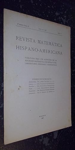 Seller image for Revista matemtica hispano-americana. Publicada bajo los auspicios de la Sociedad Matemtica Espaola y del Laboratorio-Seminario Matemtico. 2 Serie-Tomo II. N 4. Abril 1927 for sale by Librera La Candela