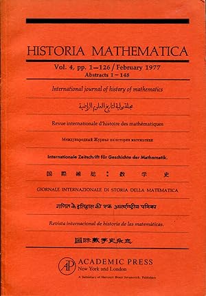 Bild des Verkufers fr Historia Mathematica Vol. 4, February 1977 zum Verkauf von Sylvain Par