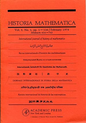 Image du vendeur pour Historia Mathematica Vol. 5, N 1, February 1978 mis en vente par Sylvain Par