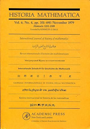 Bild des Verkufers fr Historia Mathematica Vol. 6, N 4, November 1979 zum Verkauf von Sylvain Par