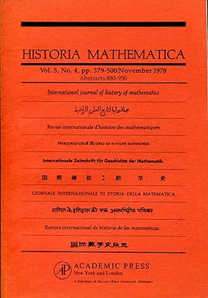 Bild des Verkufers fr Historia Mathematica Vol. 5, N 4, November 1978 zum Verkauf von Sylvain Par