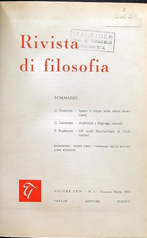 Rivista di filosofia annata 1973