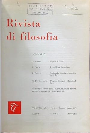 Rivista di filosofia annata 1970